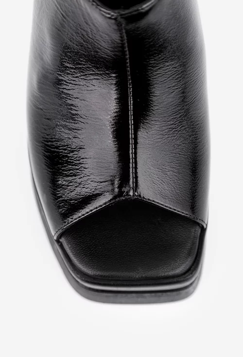 Sandale dama din piele lacuita neagra cu platforma