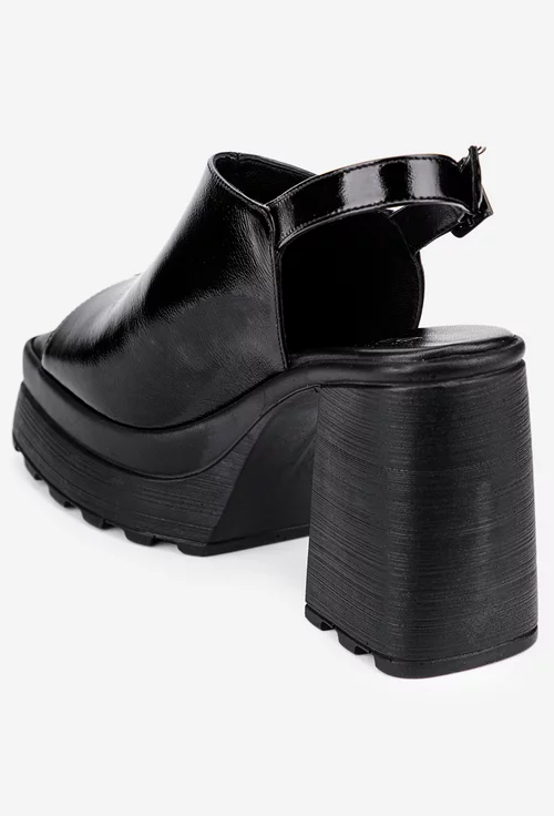 Sandale dama din piele lacuita neagra cu platforma