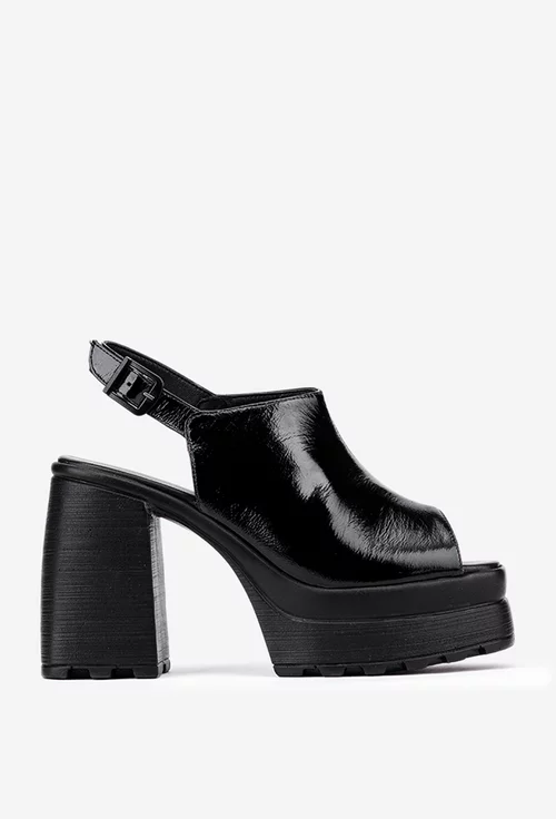 Sandale dama din piele lacuita neagra cu platforma
