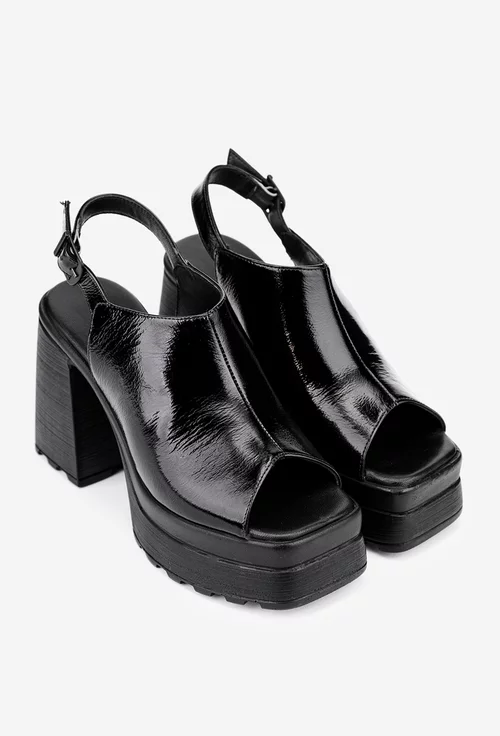 Sandale dama din piele lacuita neagra cu platforma