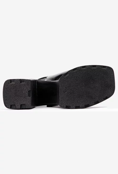 Sandale dama din piele lacuita neagra cu platforma