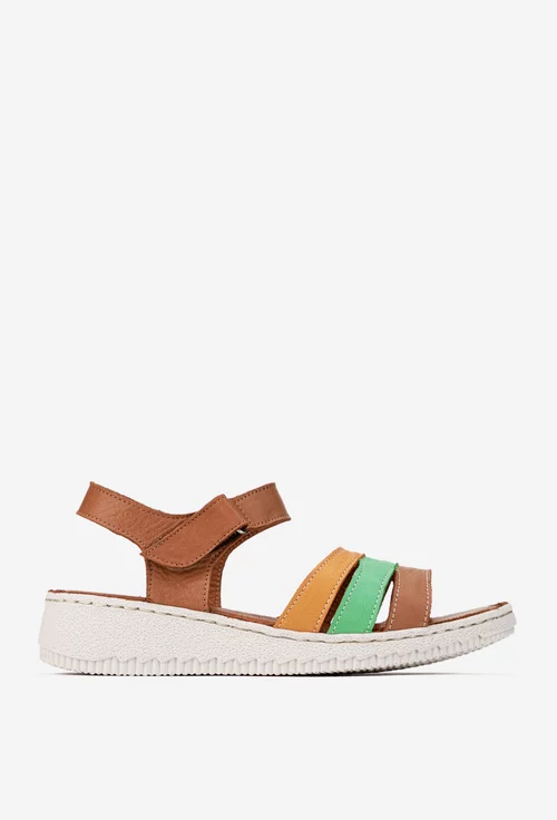 Sandale dama din piele maro cu barete colorate