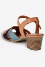Sandale dama din piele maro cu barete multicolore