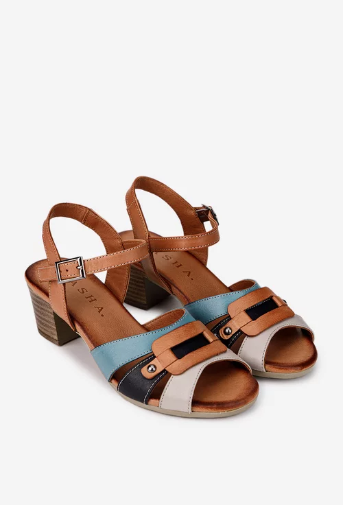 Sandale dama din piele maro cu barete multicolore