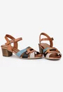 Sandale dama din piele maro cu barete multicolore