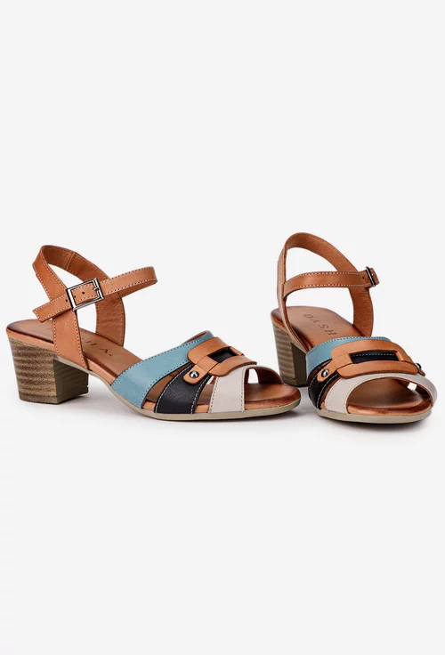 Sandale dama din piele maro cu barete multicolore