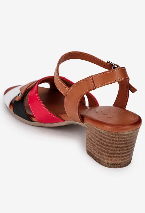 Sandale dama din piele maro cu barete multicolore