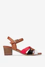 Sandale dama din piele maro cu barete multicolore