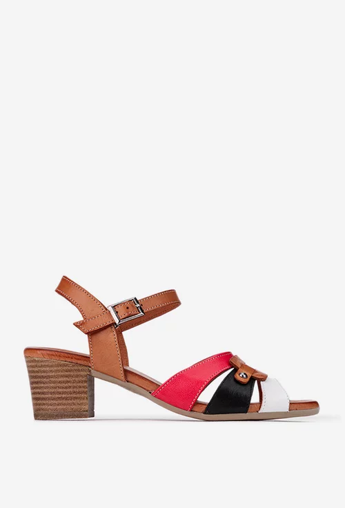 Sandale dama din piele maro cu barete multicolore