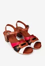 Sandale dama din piele maro cu barete multicolore