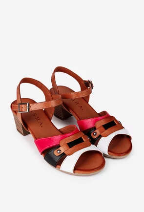 Sandale dama din piele maro cu barete multicolore