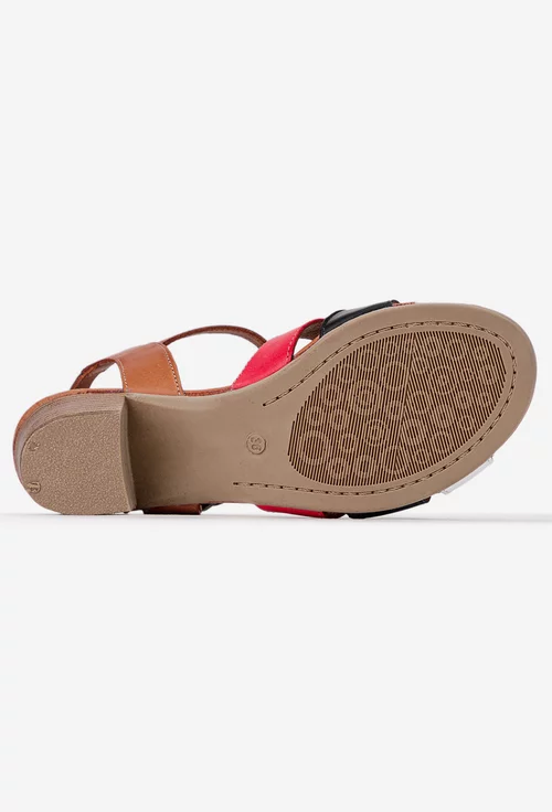 Sandale dama din piele maro cu barete multicolore
