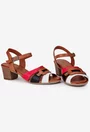 Sandale dama din piele maro cu barete multicolore