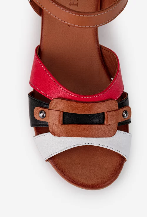 Sandale dama din piele maro cu barete multicolore