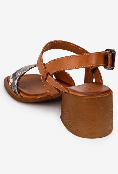 Sandale dama din piele maro cu detaliu snake print