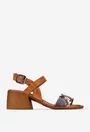Sandale dama din piele maro cu detaliu snake print