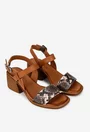 Sandale dama din piele maro cu detaliu snake print