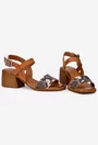 Sandale dama din piele maro cu detaliu snake print