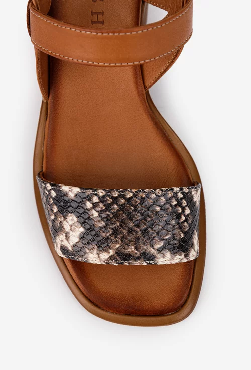 Sandale dama din piele maro cu detaliu snake print