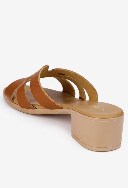 Sandale dama din piele maro cu toc