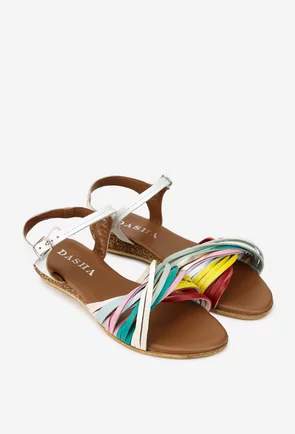 Sandale dama din piele multicolora