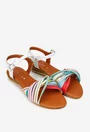 Sandale dama din piele naturala alba cu barete multicolore