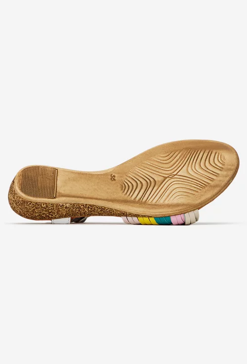 Sandale dama din piele naturala alba cu barete multicolore