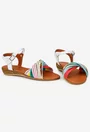 Sandale dama din piele naturala alba cu barete multicolore