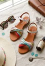 Sandale dama din piele naturala alba cu barete multicolore