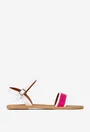 Sandale dama din piele naturala alba cu fuchsia