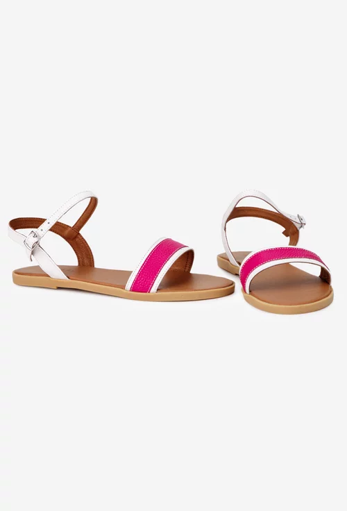 Sandale dama din piele naturala alba cu fuchsia