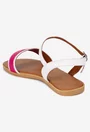 Sandale dama din piele naturala alba cu fuchsia