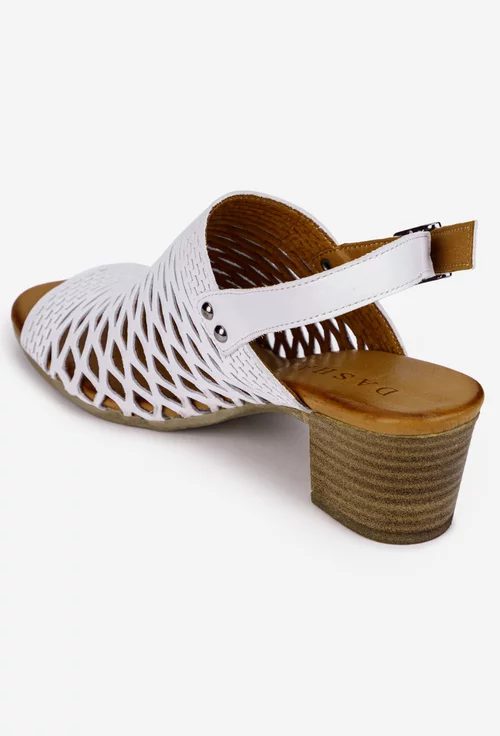 Sandale dama din piele naturala alba cu model decupat