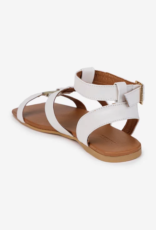 Sandale dama din piele naturala alba cu ornament