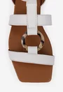 Sandale dama din piele naturala alba cu ornament