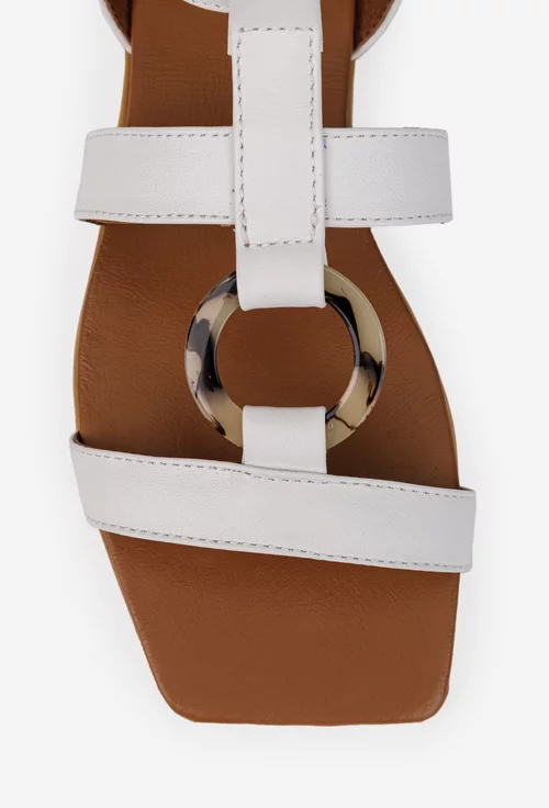 Sandale dama din piele naturala alba cu ornament
