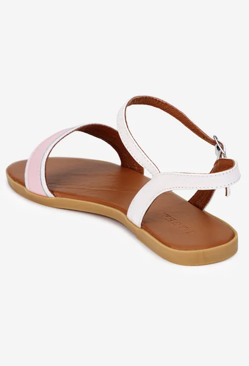 Sandale dama din piele naturala alba cu roz pudra