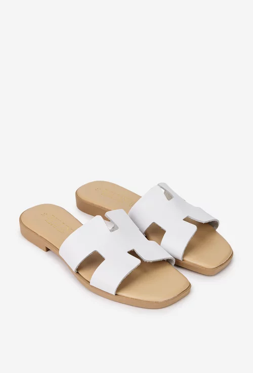 Sandale dama din piele naturala alba model stil papuc