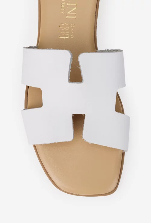 Sandale dama din piele naturala alba model stil papuc