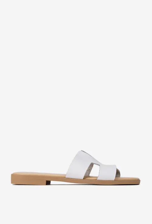 Sandale dama din piele naturala alba model stil papuc