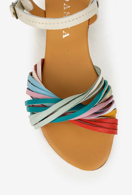 Sandale dama din piele naturala bej cu barete multicolore picture - 7
