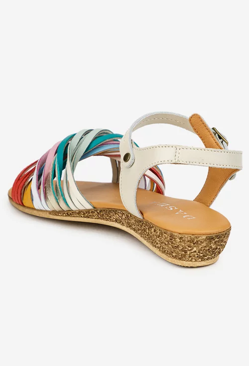 Sandale dama din piele naturala bej cu barete multicolore picture - 4
