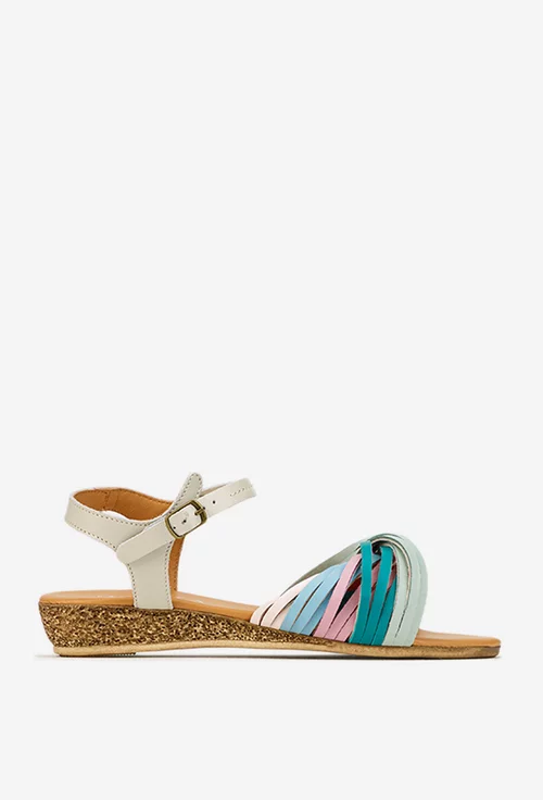 Sandale dama din piele naturala bej cu barete multicolore picture - 3
