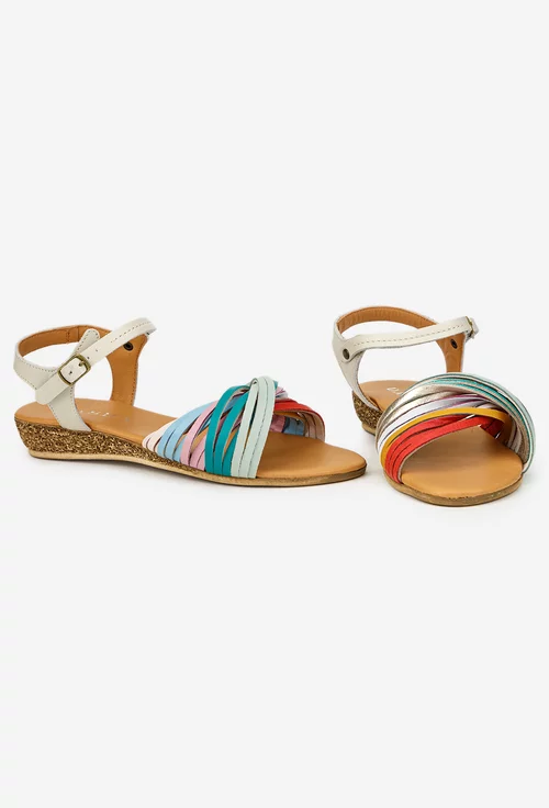 Sandale dama din piele naturala bej cu barete multicolore picture - 6