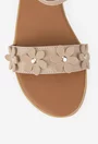 Sandale dama din piele naturala bej cu ornament flori