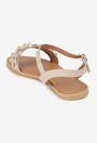 Sandale dama din piele naturala bej cu ornament flori