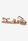 Sandale dama din piele naturala bej cu ornament flori
