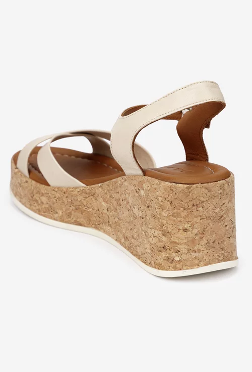 Sandale dama din piele naturala bej cu platforma picture - 4