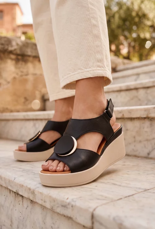Sandale dama din piele naturala neagra picture - 2