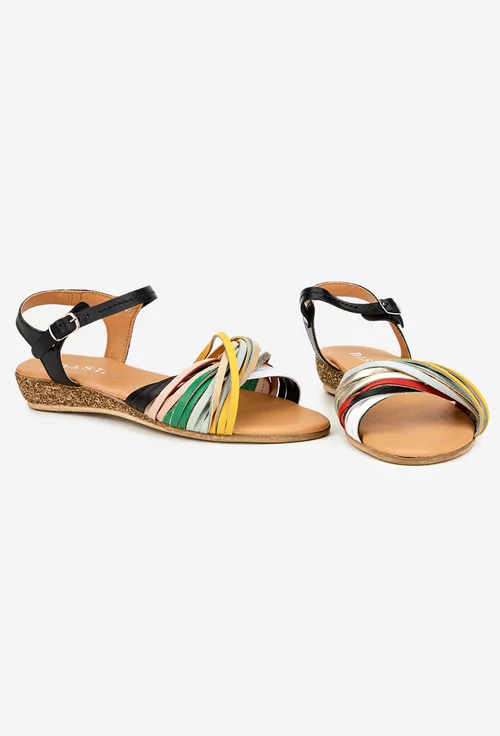 Sandale dama din piele naturala neagra cu barete multicolore picture - 6